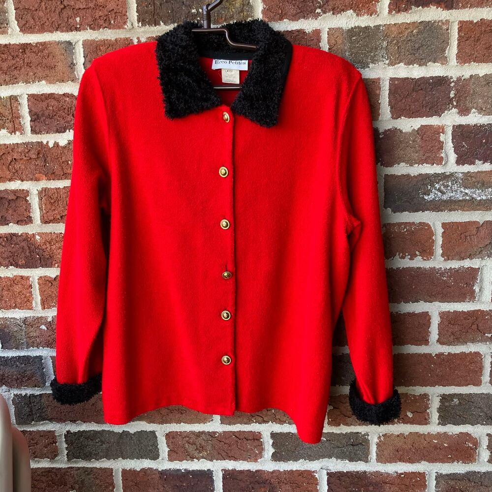 Ecco Petites Faux Fur Trim Knit Chore Jacket Size Large